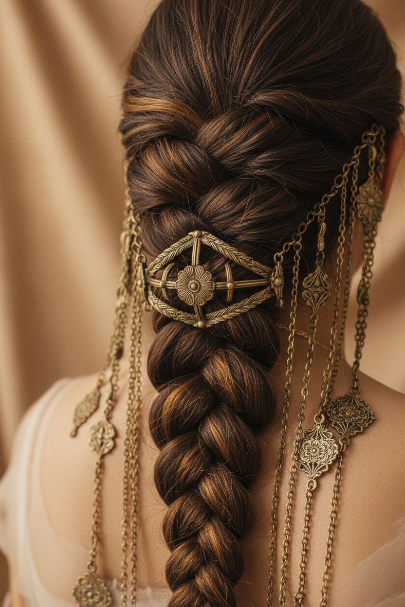 Parandi-style braid adornment with cultural styling